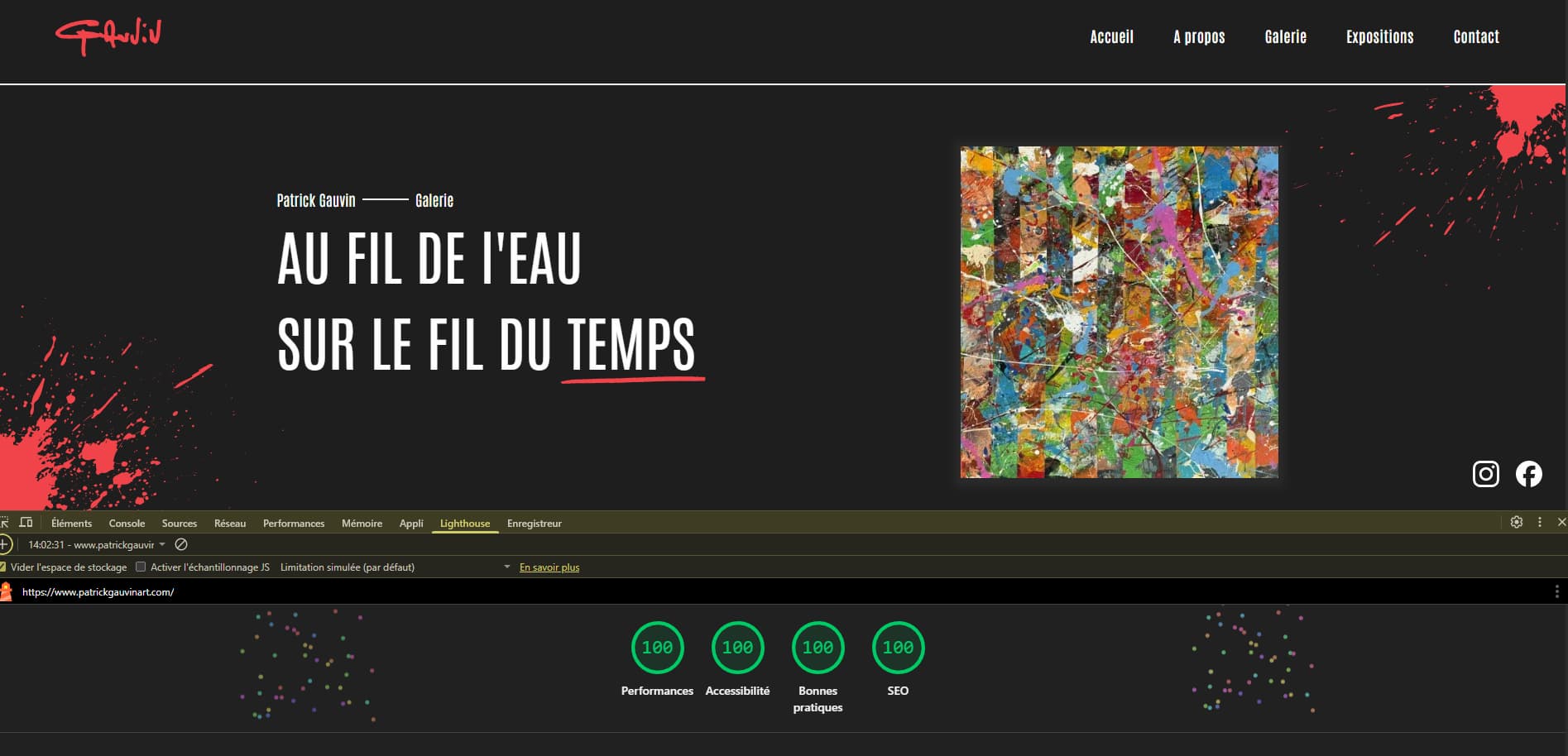 Dashboard Lighthouse pour le nouveau site artiste