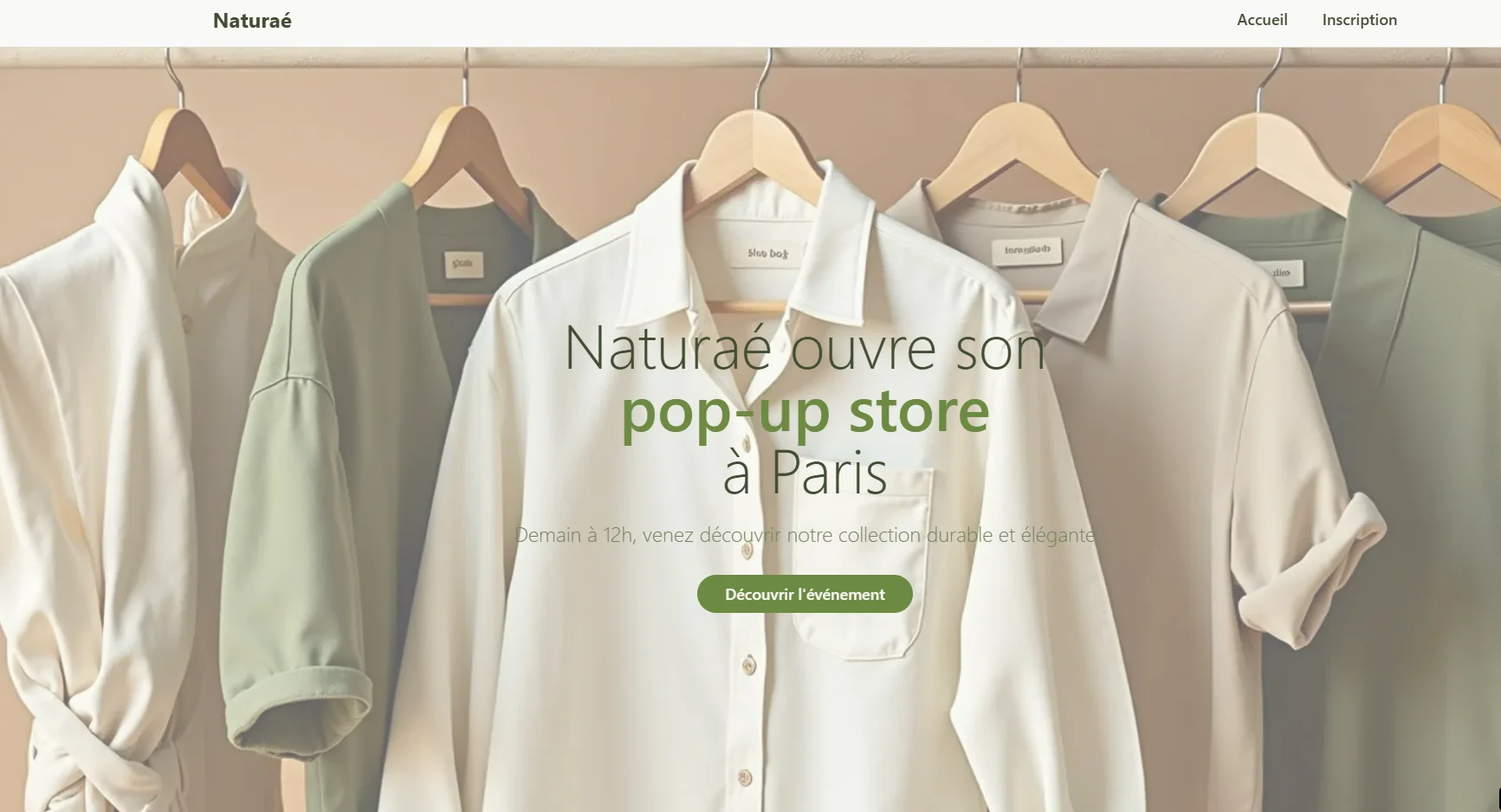 Page d'accueil événementielle Naturae Paris
